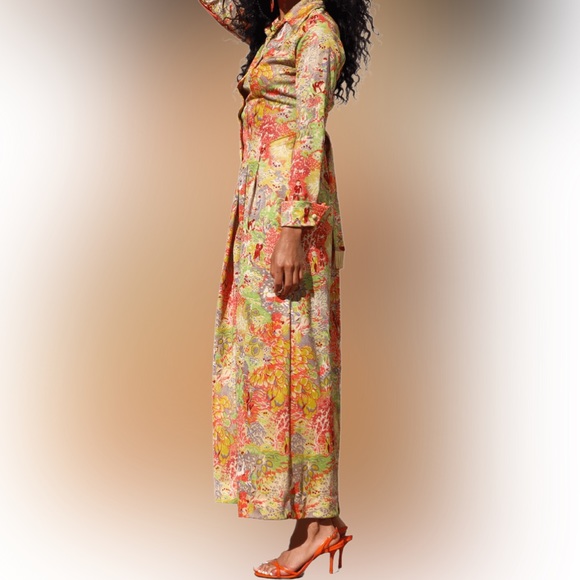 ✨Stunning Leslie Fay VINTAGE 70’S POLY SHIRT FRINGE MAXI DRESS BOHO CHIC - S/M - Picture 3 of 10